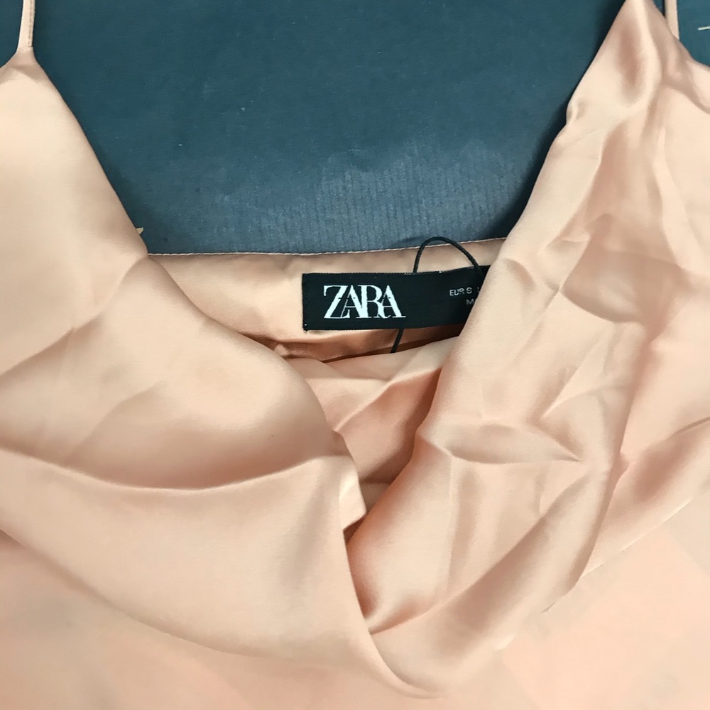 Zara Satin Effect Slit Yellow Nude Colorblock Slip Cami Midi Maxi Dress - Picture 12 of 15